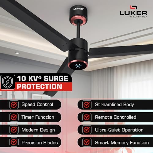 Image of LUKER JVLuker USA Aerozen Prime1200mm BLDC Ceiling Fan with IR Remote BEE 5 Star 65% Energy Saving High Air Delivery Low Noise LED Indicator Reverse Mode for Living (Mid Night-Black-Copper)