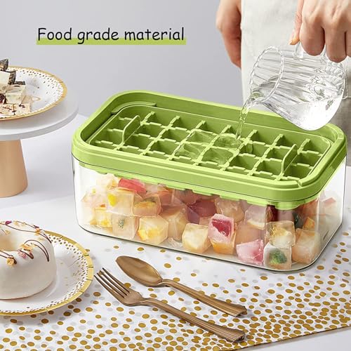 Image of Press-Type Ice Cube Tray with Lid & Storage Bin - 64 Grid Food-Grade Ice Cube Mold for Cold Drinks & Summer Beverages