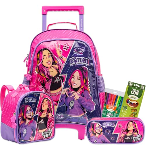 Kit Mochila Infantil de rodinhas Youtuber Emilly Vick Lancheira e Estojo 2026