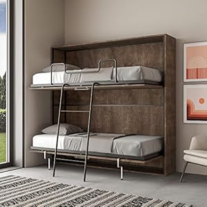 IMAGO FACTORY Kendo Double – horizontaal inklapbaar tweepersoonsbed, ruimtebesparend bed, opvouwbaar, L.200 S.106 H.97, inklapbaar wand-stapelbed, matrassen inbegrepen, walnootkleur