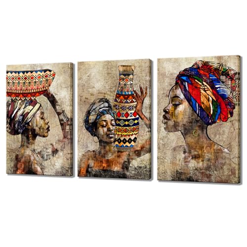Biuteawal 3 Pieces African American Wall Art Tribal Black Girl