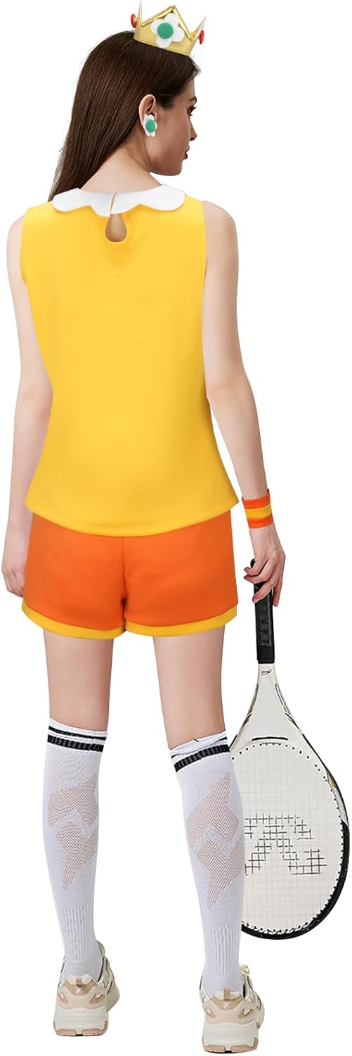 Women Princess Yellow Tennis Costume Daisy Halloween Cosplay Doll Collar Top Shorts With Crown