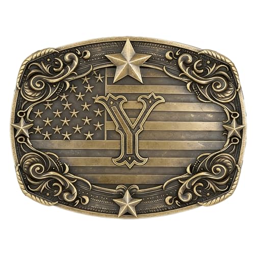Image of Cowboy Belt Buckle for Men Vintage Western Rodeo Texas Initial Letter ABCDJMR to Z Belt Buckles