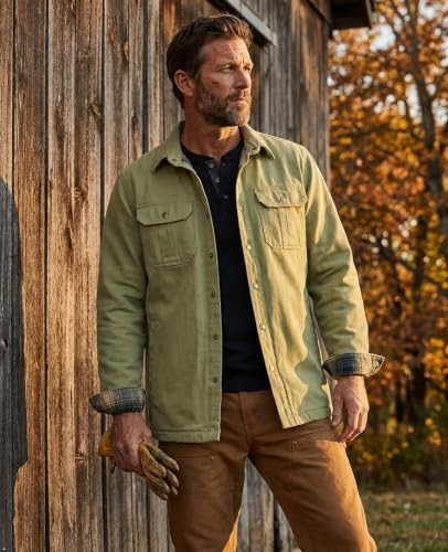 Image of ZENTHACE Men's Full Flannel Lined Shirt Jacket, Heavy Washed Rugged Cotton