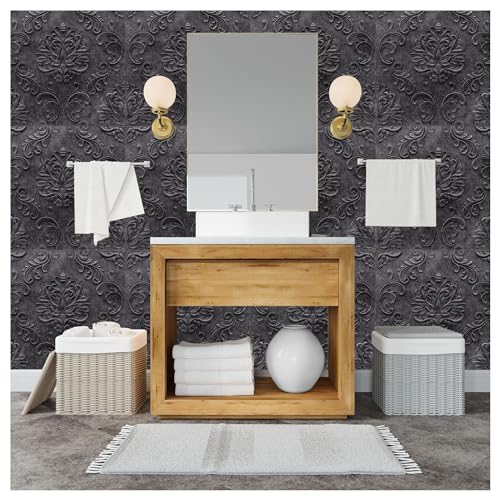 Image of Kayra Decor 3D Self Adhesive Wall Panel - Nexa Grey Color Damask Design - (19.7 x 19.7, Covers 16.17 Sq. ft. (Pack of 6)