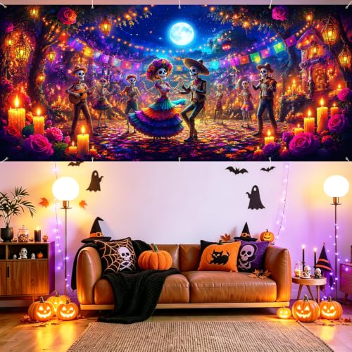 Image of Halloween Garage Door Decorations 7 x 16 ft, Skeleton Dance Cover