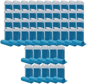Pack of 50 Cooling Towels 40x12 Ice Towel for Neck and Face Microfiber Chilly with Bag Breathable Yoga Gym Stay Cool Towels Sweat Rag for Workout Running Camping Pilates Beach, Light Blue