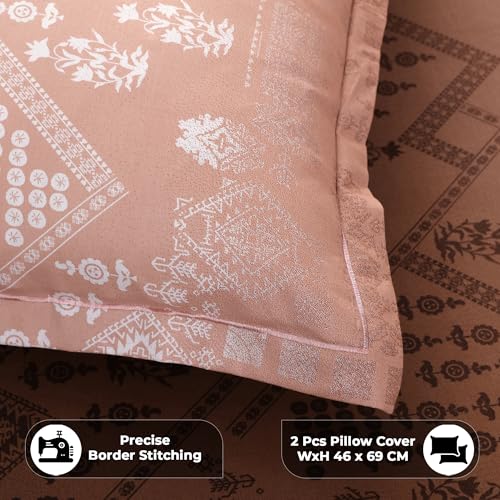Image of Story@Home Luxe 400 TC Sateen Weave 100% Cotton Bedsheet King 270 cm x 270 cm Ombre Printed Soft Flat Sheet with 2 Pillow Covers 18 x 27 Inch Aztec Brown-Gift Packaging