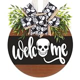 Halloween Wreaths for Front Door,Halloween Door Hanger Farmhouse Ghost Porch Wooden Sign Decor,Skeleton Pattern Wreath Decorations Hanging for Home Decor Wall Outdoor Party