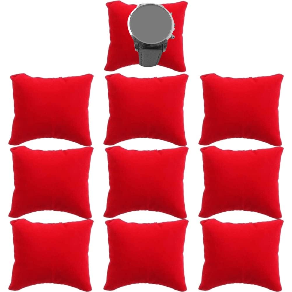 Danlai Red 10Pcs Jewelry Display Pillow Wristwatch Storage Organizer Flannel Watch Bangle Bracelet Stand Holder For Home Store Mall