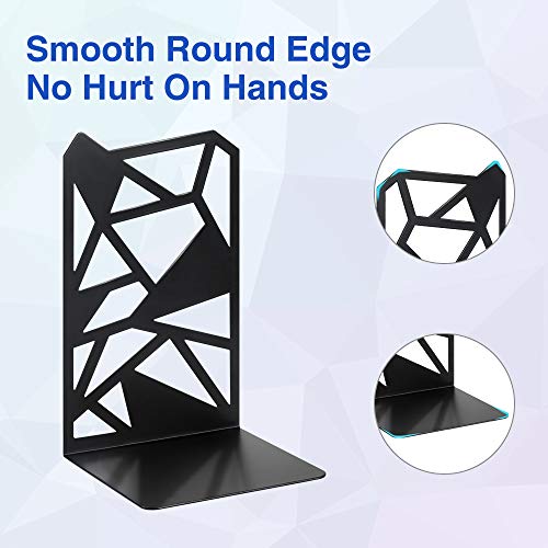 Bookends, Bookends for Shelves, veecom Geometric Book Ends for Office, Metal Bookends for Heavy Books, Decorative Book Holders for Shelves, Non Skid Book Stoppers/Stand (Black-3 Pair) - Thumbnail 7