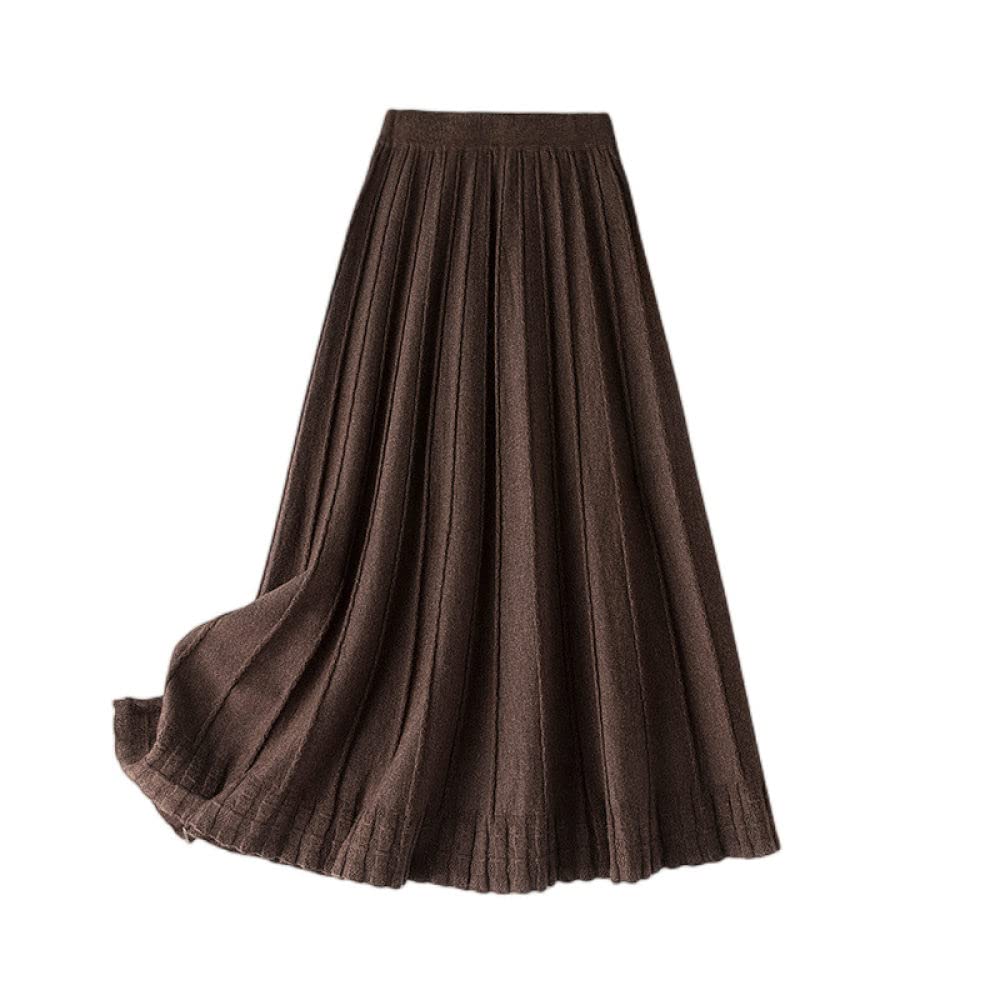 Damen Strickrock,Maxirock Für Damen, Braun, Elastisch, Mit Hoher Taille, Gestrickter, Plissierter Regenschirmrock, Vintage-A-Linie, Swing, Gerüscht, Herbst, Lange Röcke Für Mädchen, Damen, M