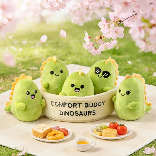 Image of Emotional Support Dinosaur Set of 5, Desk Decor Coworker Gifts | Funny Gifts for Him and Dinosaur Lovers, Cute Office Accessories for Birthdays, Farewells, New Jobs and Work Friends