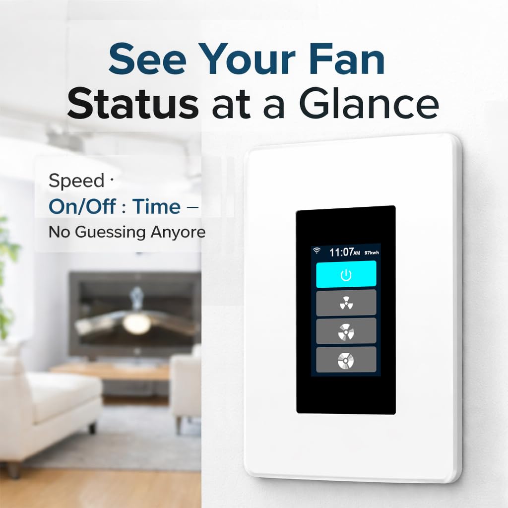 LANBON L9 LCD Smart Ceiling Fan Switch, Fan Only or Fan + Light Mode, Custom Fan Speed Control, Quiet Low-Speed Operation, Alexa & Google, Neutral Wire Required, Not for Remote Fans, L9-HF-TY