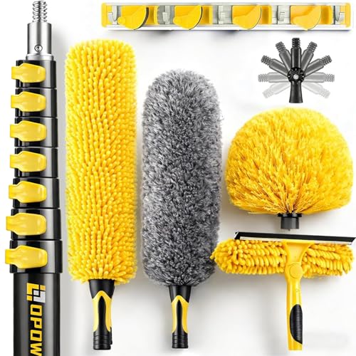 34 Foot High Ceiling Duster Kits with 7-28ft Heavy Duty Extension Pole, High Reach Duster for Cleaning,Microfiber Feather Duster,Cobweb Duster,Ceiling Fan Duster,Window Squeegee & Cleaner