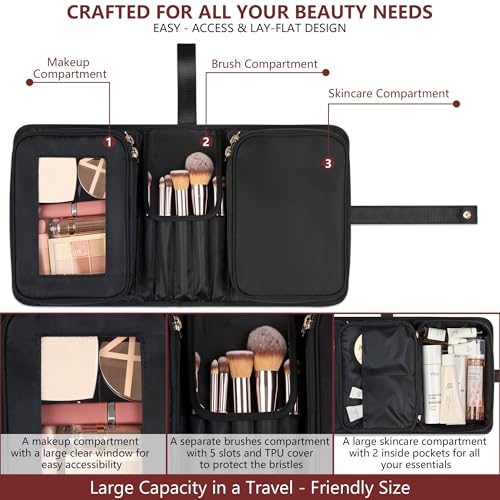 Travel Makeup Bag for Women for Cosmetics, Brushes, and Toiletries, Compact and Portable Makeup Organizer, Large Capacity Storage Cosmetic bag for Business, Vacation, or Weekend Traveling (Black)4