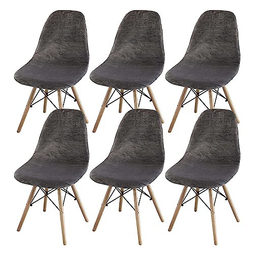 Velvet Shell Chair Cover Soft Stretch Dining Chair Covers Reusable Armless Chair Cover With Elastic Bottom For Dining Room Kitchen-dark grey-Set of 6