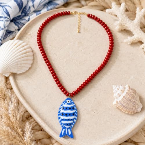 Collier poisson acrylique léger et résistant avec perles colorées de plage - 7