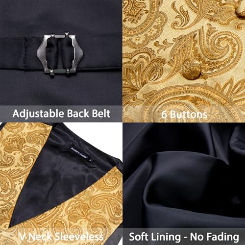 Image of Barry.Wang Men's Suit Vest Tie Bowtie Set Formal Silk Paisley Waistcoat Hanky Cufflinks Lapel Pin Set Wedding Party 7PCS