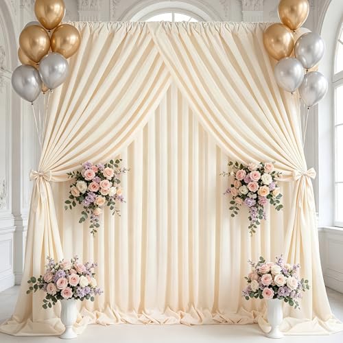 Image of Beige Backdrop Curtains 2 Panel 5ft x 8ft Polyester Fabric Wedding Backdrops for Arch Party Stage Ceremony Photography Background Decoration