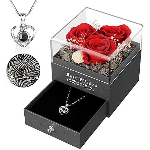 MONODEAL valentines gifts for her, Gifts for her Real Rose,Gift with I Love You Necklace, Rose Flower Gifts for Her Woman Wife Girlfriend Mother on Birthday, Anniversary, valentines gifts Cover