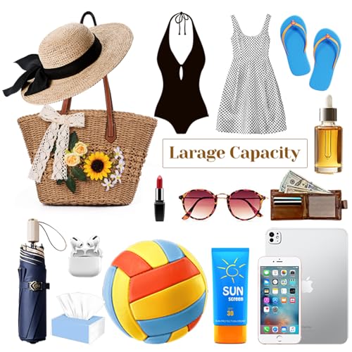 Bolso de paja tejido para mujer miniatura 5