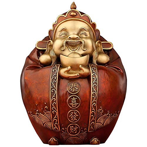 Statue Dieu de la Richesse en laiton avec lingot Feng Shui