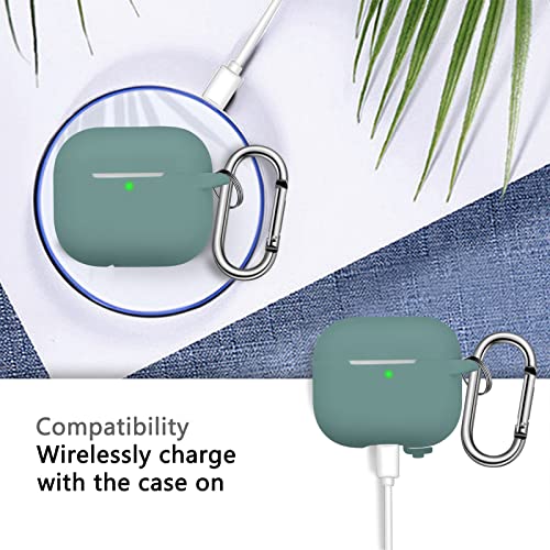 R-Fun Airpods 3 Case Cover, Silicone Protective Accessories Skin With Keychain Compatible With Apple Airpod 3Rd Generation 2021 For Women Men Girls Boys,Front Led Visible-Pine Green #TOP5