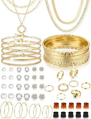 YEEZII 56-Piece Gold Jewelry Set for Women: Layered Necklaces, Bracelets & More