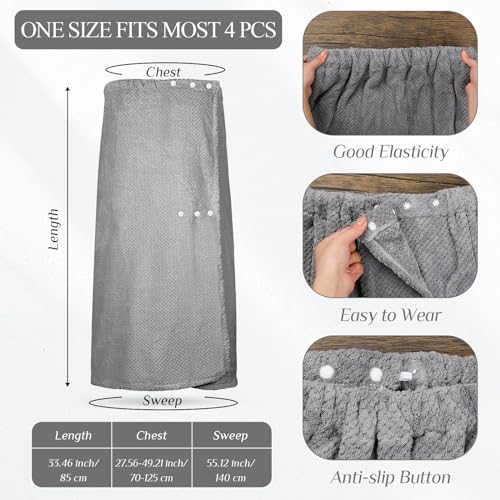 Image of Tigeen 4 Pcs Spa Wrap Towel Wrap for Women Spa Robe with Adjustable Closure Elastic Top Lightweight Wraps for Bath Shower (Gray,M)