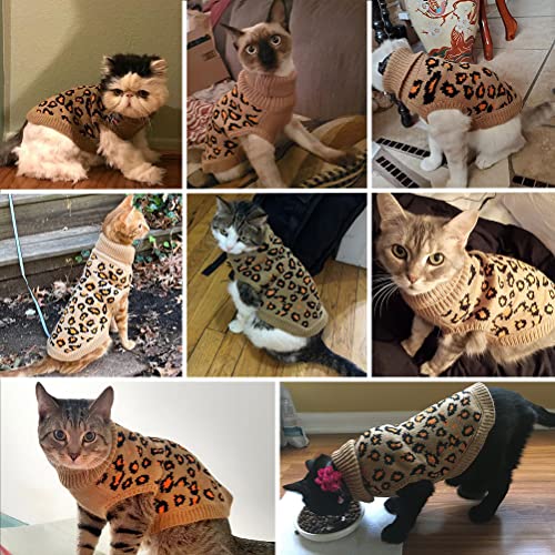 Image of Mihachi Winter Warm Cat Sweater Turtleneck Puppy Pets Sweater Knit Vest Fashion Leopard for Cats Puppy Small Animals Brown Medium