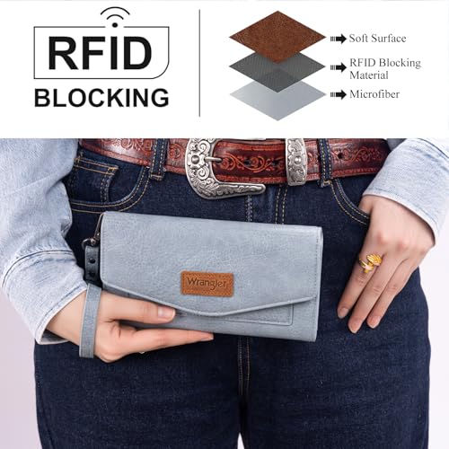 Image of Montana West X Wrangler Womens Wallet Large Card Cases & Money Organizers for Ladies Female Zipper Wallet Wristlet with Coin Purse and Wrist Strap