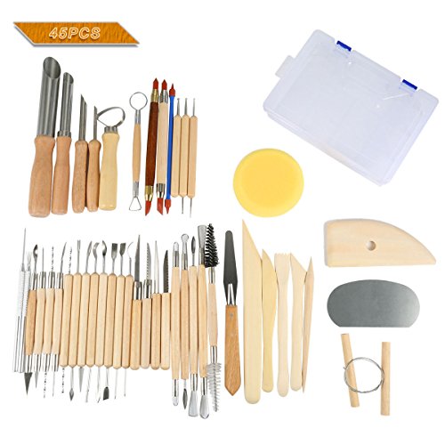 Espeedy 45pcs cerámica Set de Madera & Arcilla Sculpting Herramientas con maletín de plástico