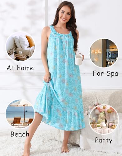 Image of 100% Cotton Nightgowns for Women Soft Ladies Gowns Sleepwear Long Sleeveless Nightgown