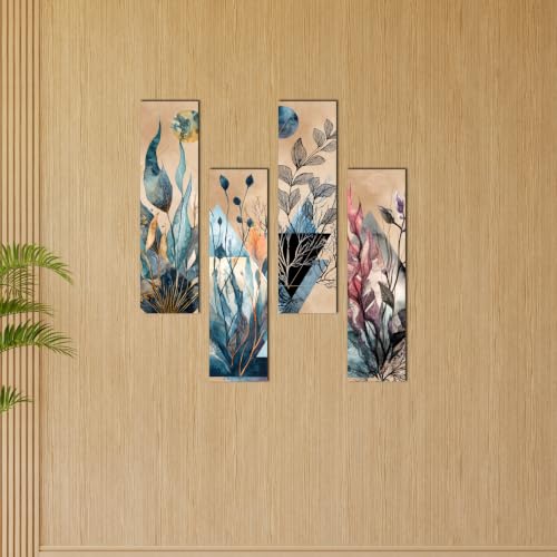 Image of GENXTRA Contemporary Floral Wall Decor Panels | Abstract Botanical Wall Hanging Set for Living Room, Bedroom, Dining Room & Hallway