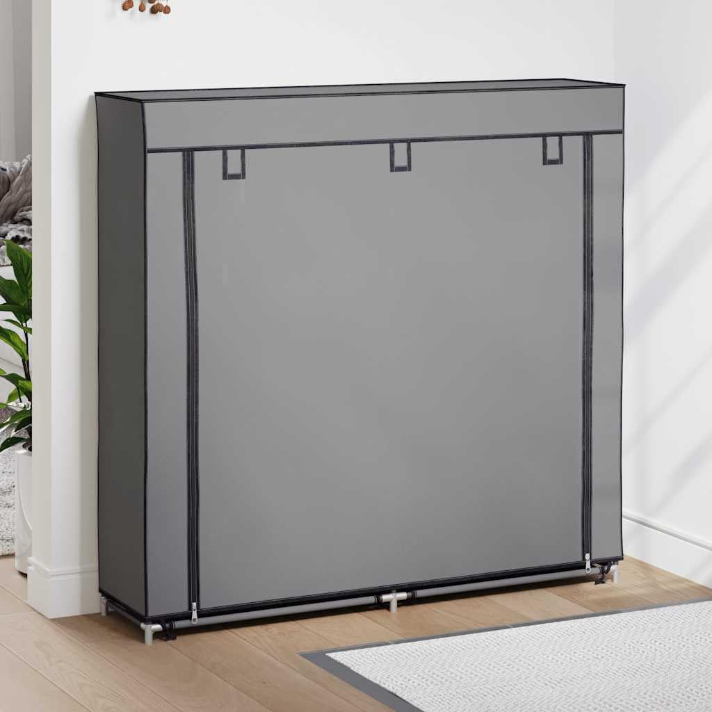 Armario de zapatos genérico con funda gris 115 x 28 x 110 cm, tejido 5 niveles para 10 pares, almacenamiento ligero con tapa no tejida y cremallera
