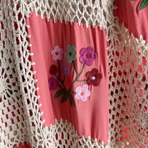 Caftán de ganchillo bohemio de mujer con bordado floral artesanal 4