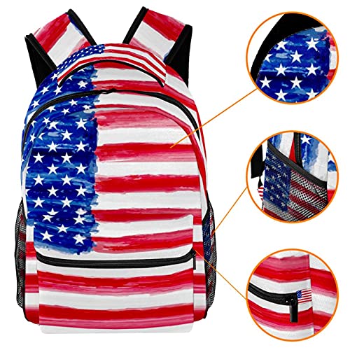 Sac à dos durable motif drapeau USA multicolore avec compartiments étudiants