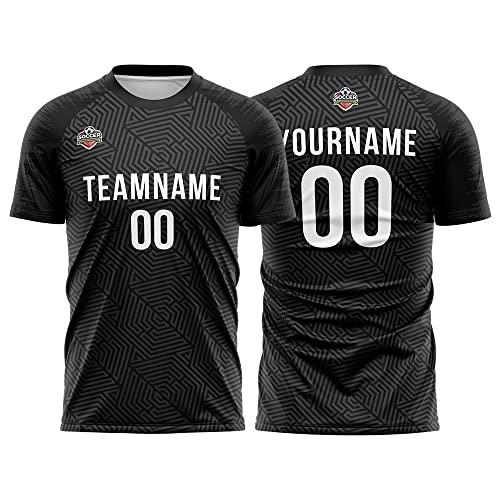 Custom Adults Kids Soccer Jersey Shirt and Shorts with Any Number Name and Logo (X-Black)