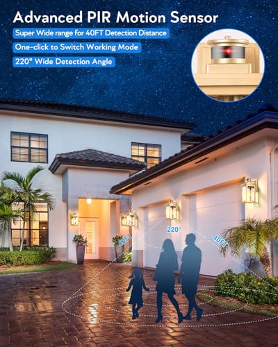 Image of VIANIS Motion Sensor Porch Lights, Outdoor Light Fixtures Wall Mount Dusk to Dawn, Gold Waterproof Exterior Lights for House, Outdoor Wall Lights for House, Doorway, Patio, Anti-Rust (Pack of 2)