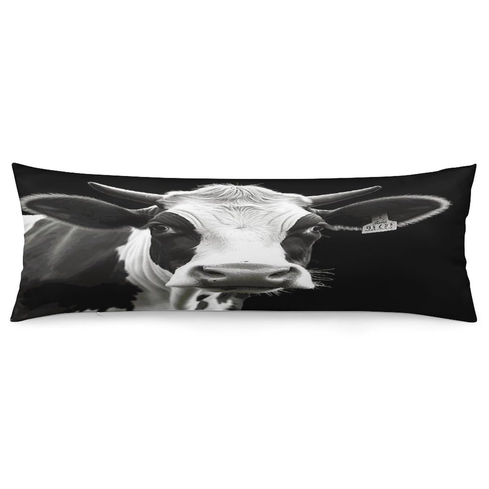 Animal Funny Cow Head Black White Body Pillow Cover Long Body Pillow Pillowcase with Hidden Zipper Ultra Soft Polyester Pillow Cases Breathable & Silky Long Pillows Case Cover 19x53 in
