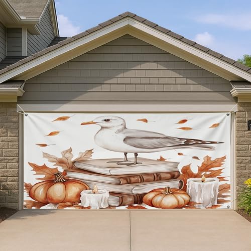 Coastal Gull​ - Cubierta para puerta de garaje, estilo rústico otoñal con calabazas y hojas, decoración de otoño para interiores y exteriores, 157 x 71 pulgadas