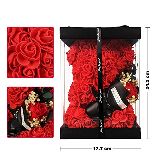 Valentines Day Gifts for Her Rose Bear for Women, Artificial Rose Teddy Bear Birthday Bouquet, Mother's Day Rose Gift, Perfect for Wife, Mom, Grandma (Rose Red) - Image 4