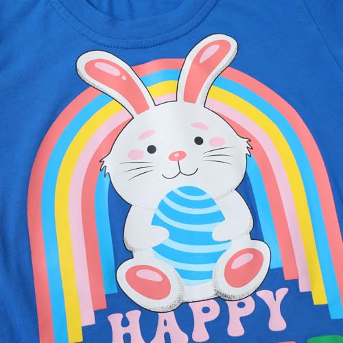 Image of HILEELANG Toddler Girl Summe Short Sleeve Cotton Blue Bunny Graphic Short Sleeve Fun Holiday Wear Summer Casual Crewneck T Shirt 4T