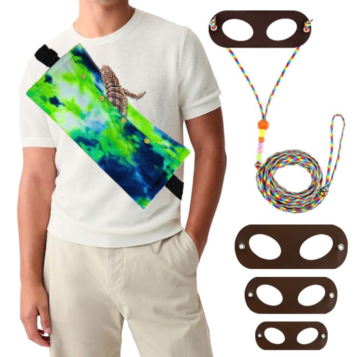 Adorable Bearded Dragon Lizard Sling Carrier & Leash Set - Lizard Reptile Small pet Adjustable Harness and Sling Bag - Comfortable and Stylish for Daily Outdoor Travel Walking Rest