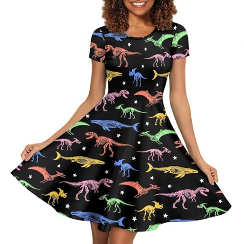 Image of AFPANQZ Womens Casual Summer Lightweight Vintage Dress Short Sleeve Midi Dress Knee-Long Luxury Formal Dress