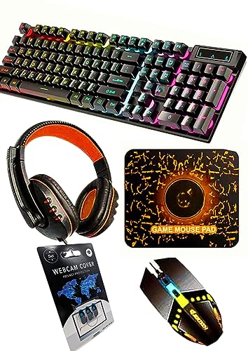 Pack Gaming-5en1-Teclado Gaming-RGB-Raton Gaming-Tapa Webcam-Protege tu identidad-x3-Auriculares Gaming-Alfombrilla Gaiming-Raton Gaiming-PS4-PS5-Xbox-Playstation-Juegos-Nintendo-Switch-Combo Gaiming-