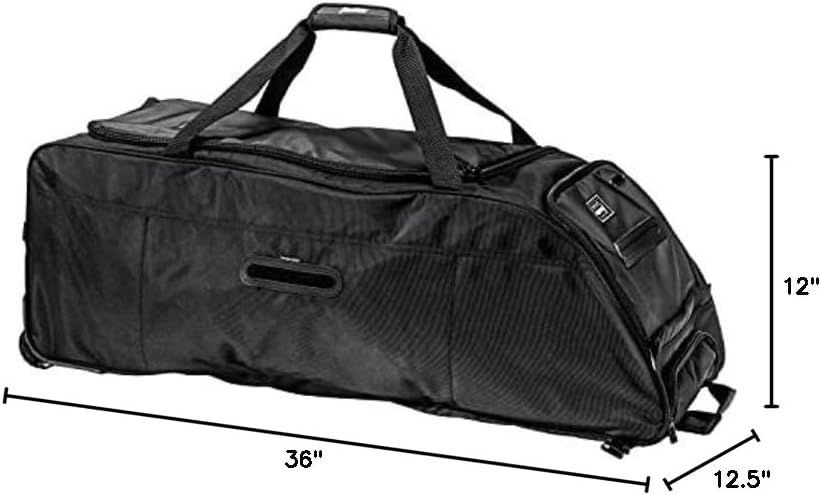Franklin Sports Traveler Roller - Baseball and Softball - Equipment Bag - Compartment- Black - 1680D Polyester - Water Resistant- Black - Image 12