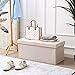 CUYOCA Storage Ottoman Bench Foldable Seat Footrest End of Bed Ottoman with Flipping Lid for Living Room, 75L, 30 inches Linen Fabric Beige