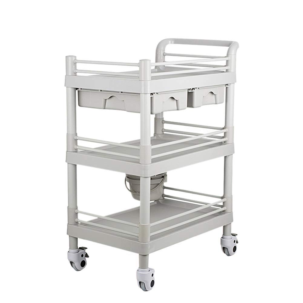 Carrello da cucina a 3 livelli con doppio cassetto – Carrello portaoggetti mobile per casa e salone – Materiale ABS facile da pulire